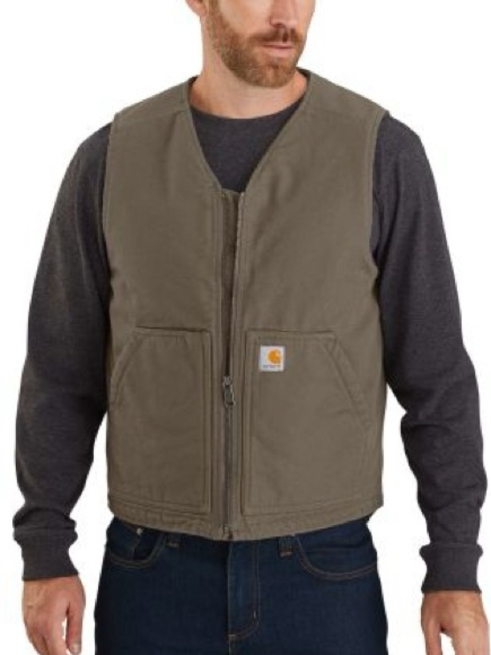 Carhartt Washed Duck Sherpa Vest Size Large Zipped Up